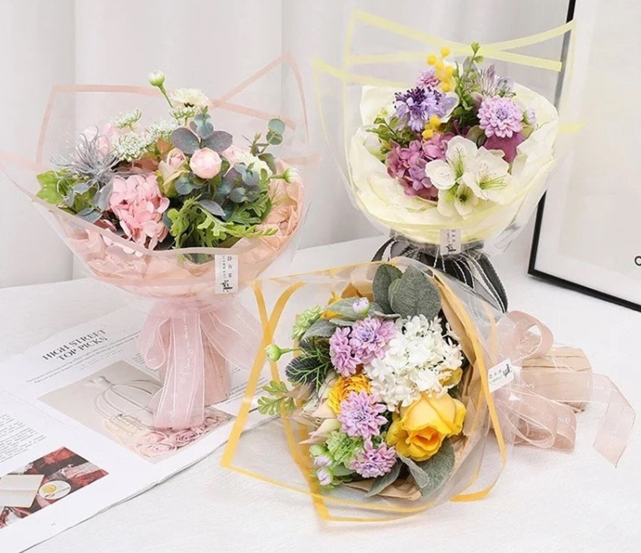 Clear flower wrapping paper with color edge border