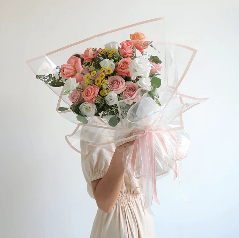 Clear flower wrapping paper with color edge border