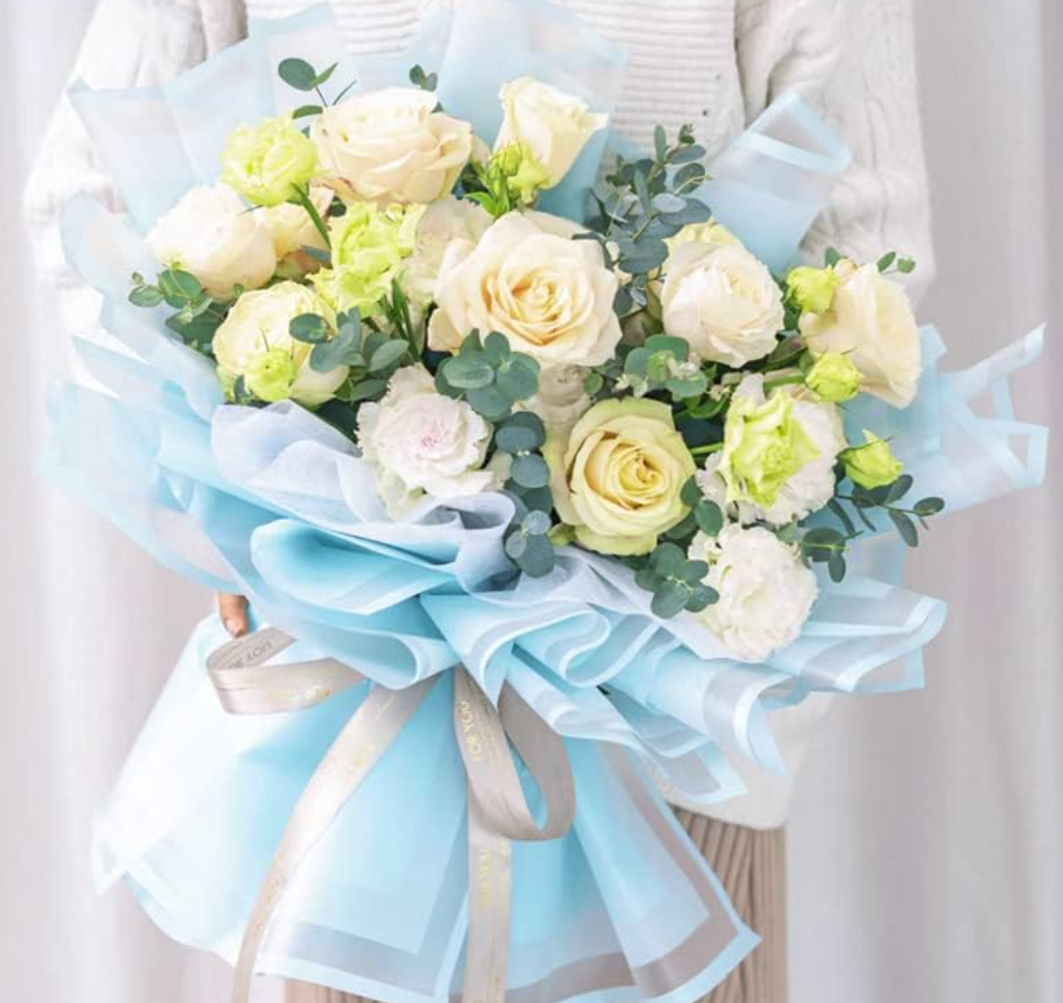 Solid color floral wrapping paper with transparent edge