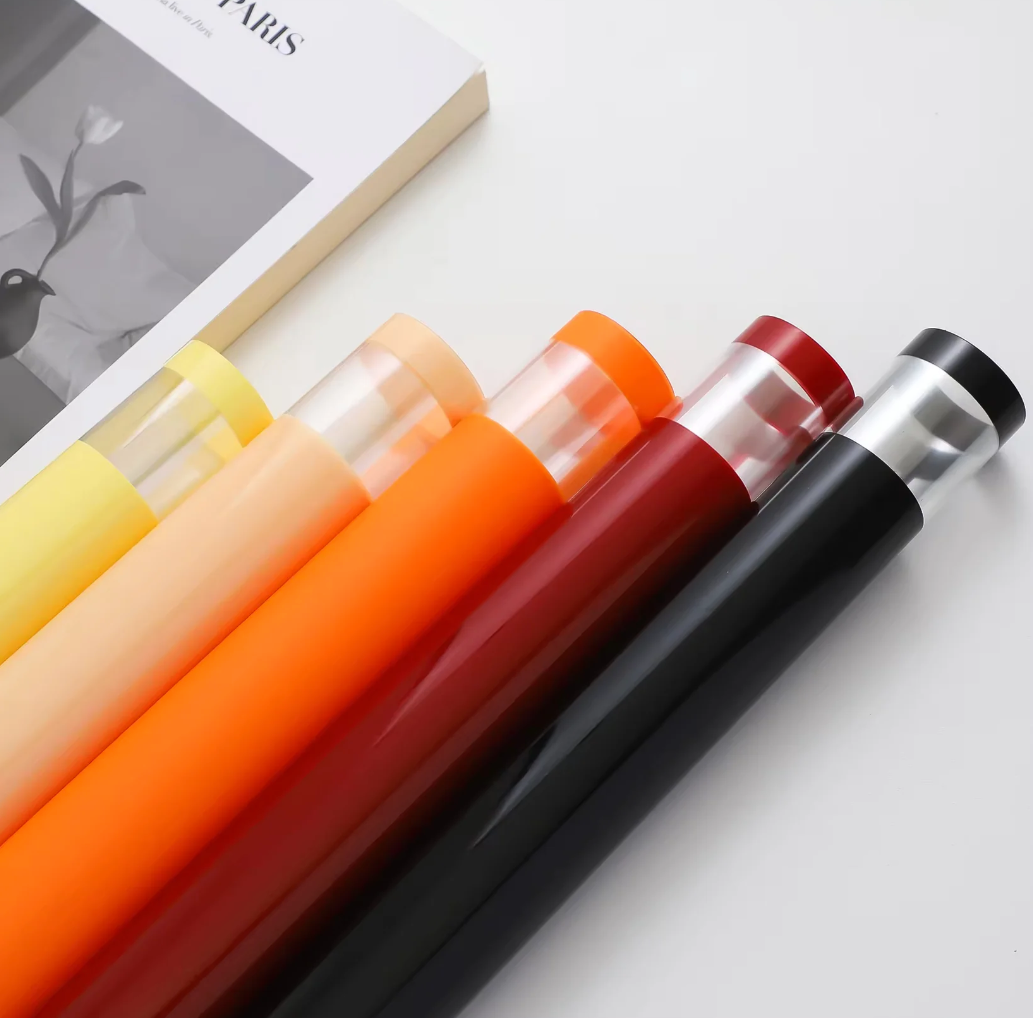 Solid color floral wrapping paper with transparent edge