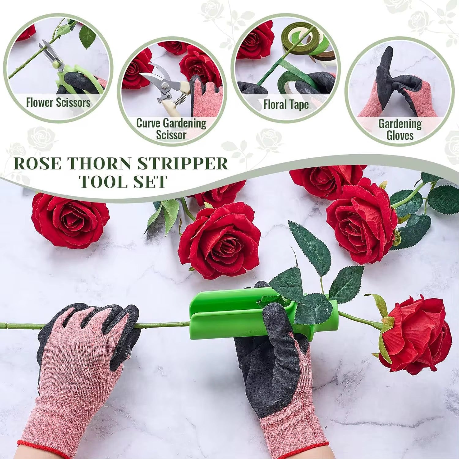 Rose thorn remover tool used for cleaning flower stems quickly and safely